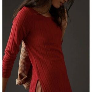 NWT Anthropologie Red Ribbed Side-Slit Tunic